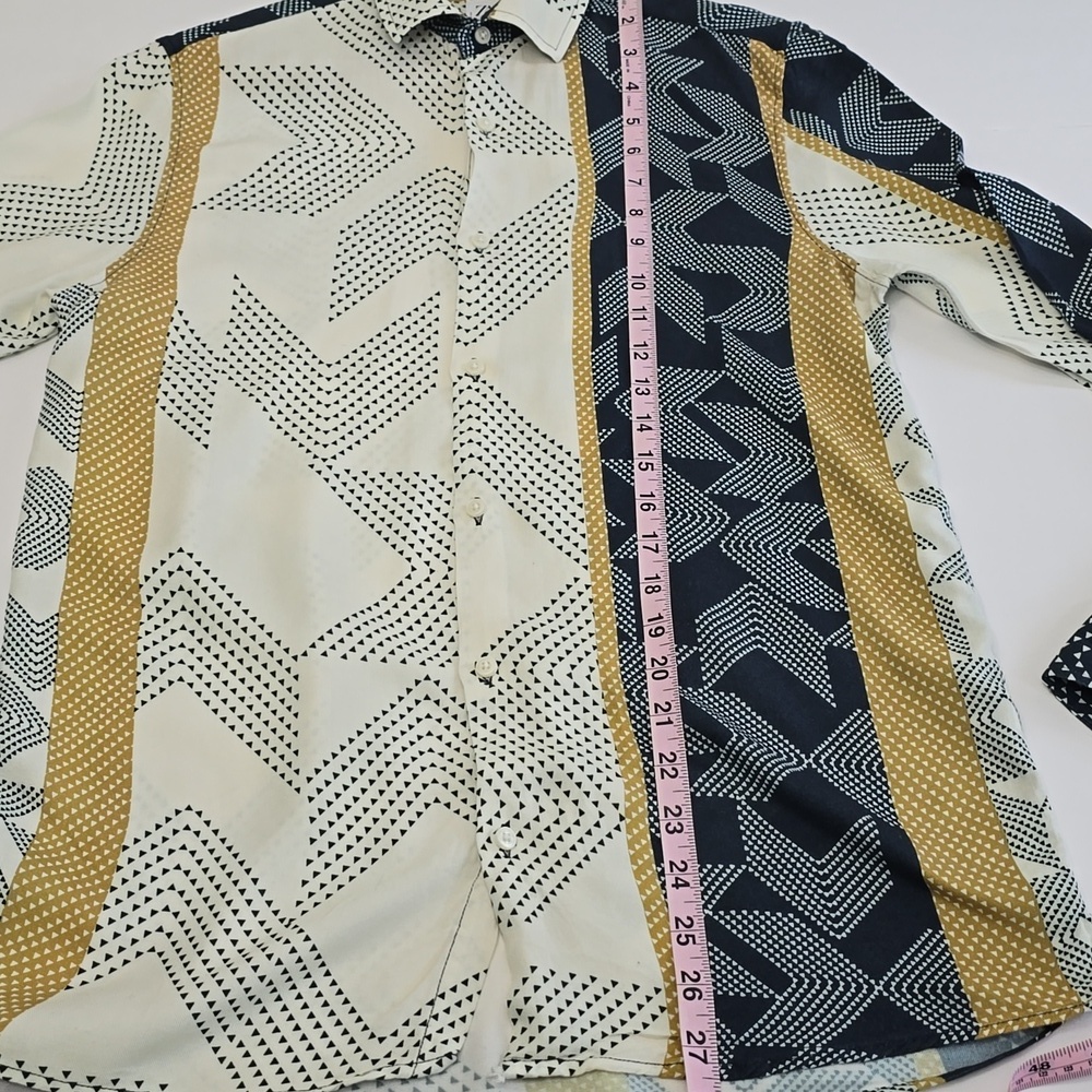 ZARA Men's Long Sleeve Shirt Abstract Regular Fit Blue Beige Size Small - Picture 12 of 12